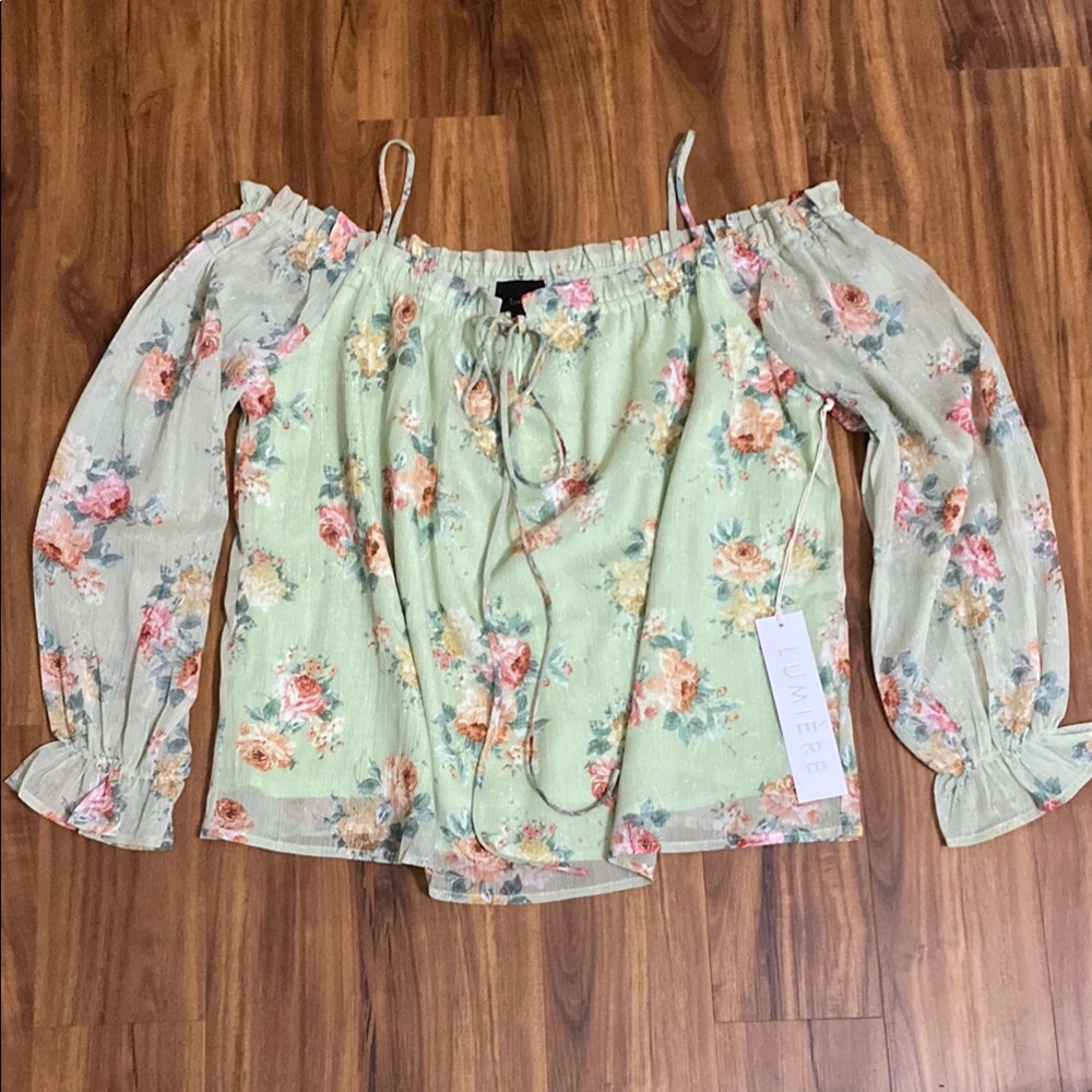 Lumiere Green Flutter Sleeve Blouse with Ruffled Tie Front
